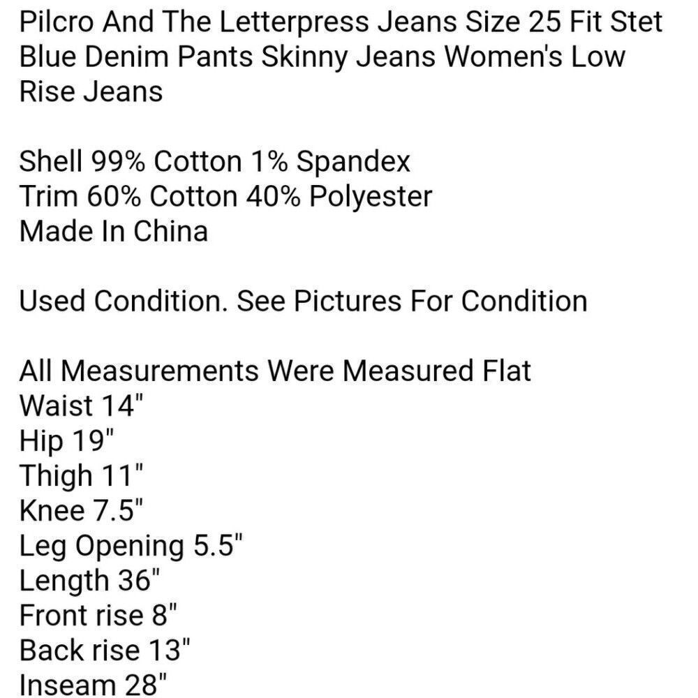 Pilcro And The Letterpress Jeans Size 25 Fit Stet Blue Denim Pants Skinny Jeans - Picture 6 of 6